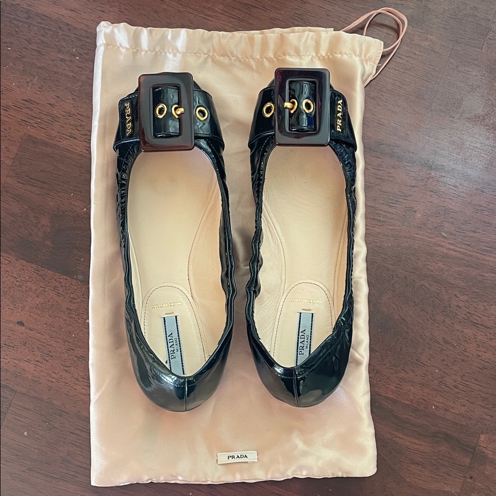Prada Black Flats with Buckle Accent